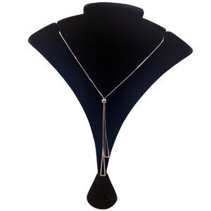 Sterling Silver 925 Womens Lariat Necklace Y-Shape Triangular Pendant